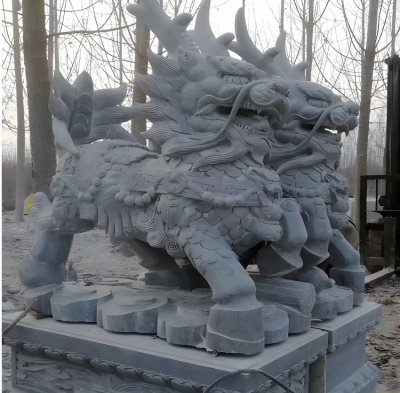景區園林寺廟門口大型動物景觀青石石雕麒麟雕塑