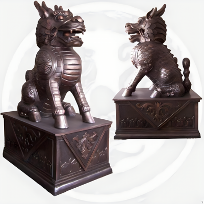 別墅小區(qū)門(mén)口大型招財(cái)辟邪神獸擺件銅麒麟雕塑