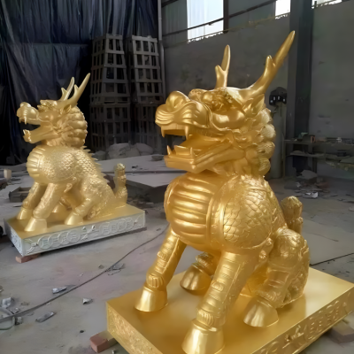公司酒店銅雕一對神獸麒麟雕塑