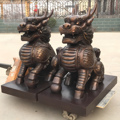 戶(hù)外酒店銅雕招財(cái)神獸麒麟雕塑