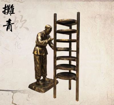 茶文化雕塑玻璃鋼仿銅茶文化攤青的人物雕塑