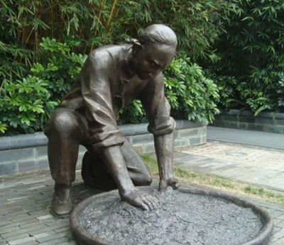 廣場銅雕茶文化曬青的人物雕塑