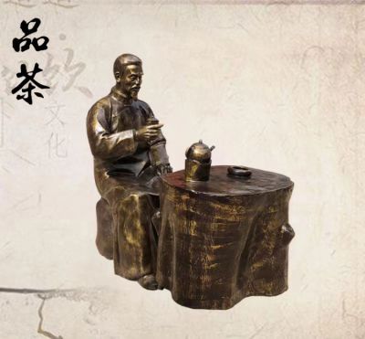 戶外景觀玻璃鋼茶文化品茶的人物雕塑