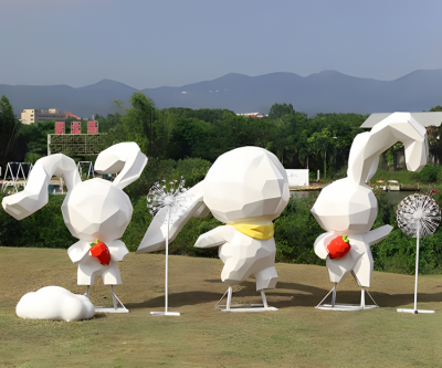 商業街戶外景觀裝飾美陳裝飾擺件玻璃鋼塊面兔子雕塑