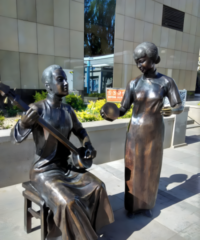 街道擺件銅雕古代賣(mài)唱人物雕塑