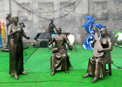 玻璃鋼仿銅古代廣場小品戲曲人物雕塑