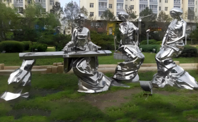 園林擺件不銹鋼彈奏抽象人物雕塑