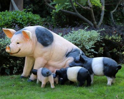 花園景觀裝飾擺件玻璃鋼組合小品動(dòng)物景觀擺件豬雕塑