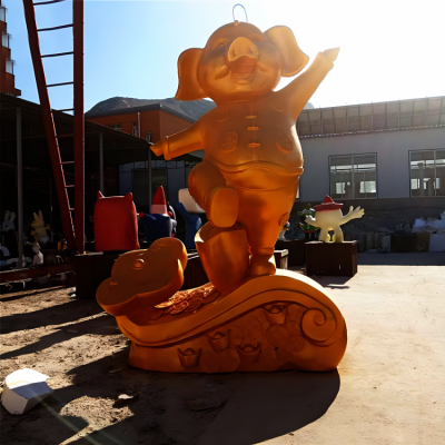 商場裝飾動物擺件玻璃鋼仿銅十二生肖豬雕塑