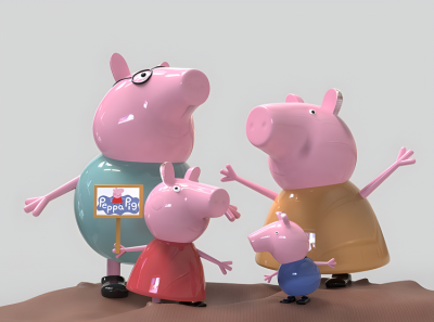 園林戶外裝飾小豬佩奇一家人雕塑