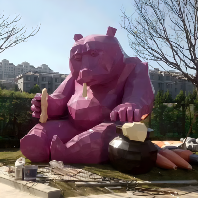 大型景觀動物景觀裝飾擺件玻璃鋼幾何塊面動物熊雕塑