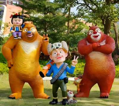 花園美陳造景裝飾動畫片熊大熊二光頭強擺件玻璃鋼卡通熊出沒雕塑