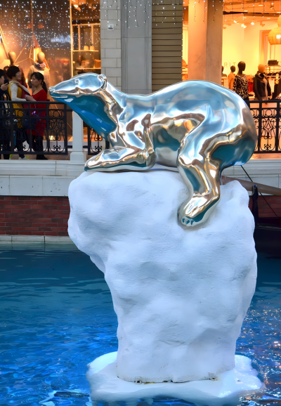 商場景觀擺件創意不銹鋼金屬動物景觀擺件北極熊雕塑