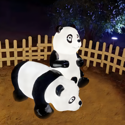 創意定制戶外景觀美陳裝飾擺件玻璃鋼發光動物擺件熊貓雕塑