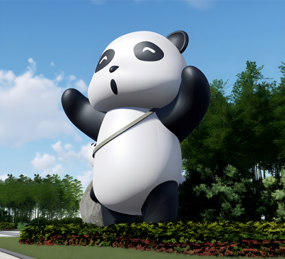 城市廣場大型動(dòng)物景觀落地?cái)[件玻璃鋼卡通國寶光面熊貓雕塑