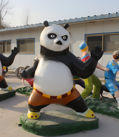 景觀創意玻璃鋼卡通動物裝飾擺件玻璃鋼功夫熊貓雕塑