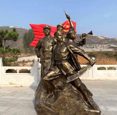 玻璃鋼仿銅抗戰人物雕塑