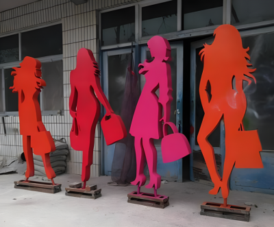 不銹鋼剪影購物人物雕塑