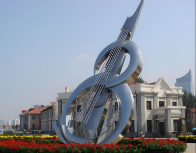 鏡面不銹鋼抽象吉他雕塑