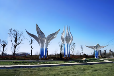 公園里的百合花不銹鋼景觀雕塑造型