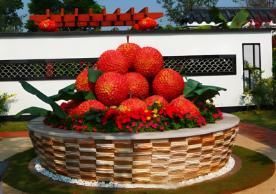 玻璃鋼仿真荔枝果籃雕塑