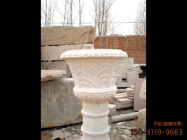 漢白玉石雕花盆雕塑